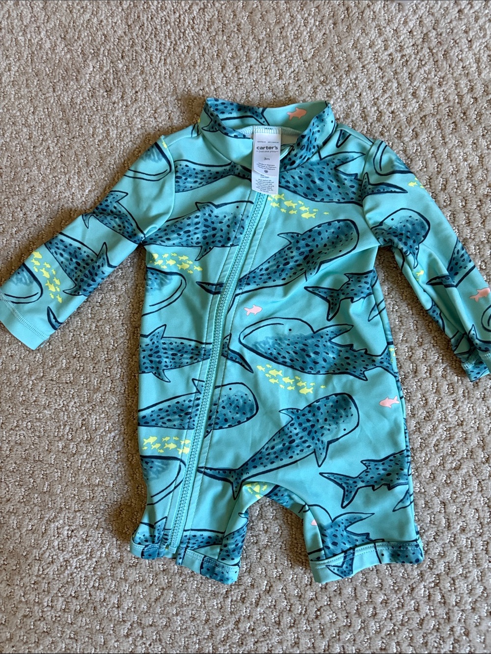 Carter's Teal Shark Print Kids One-Piece Swimsuit